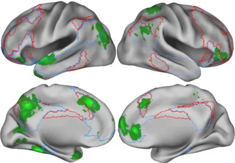 Figure  9.  Meta-analytic  clusters  of  brain  activity  that  have  been  linked  to  mind  wandering  (green 