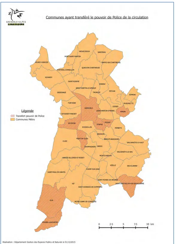 Illustration 15. Les communes ayant transféré le pouvoir de la circulation et du stationnement  (Source : La Métro) 