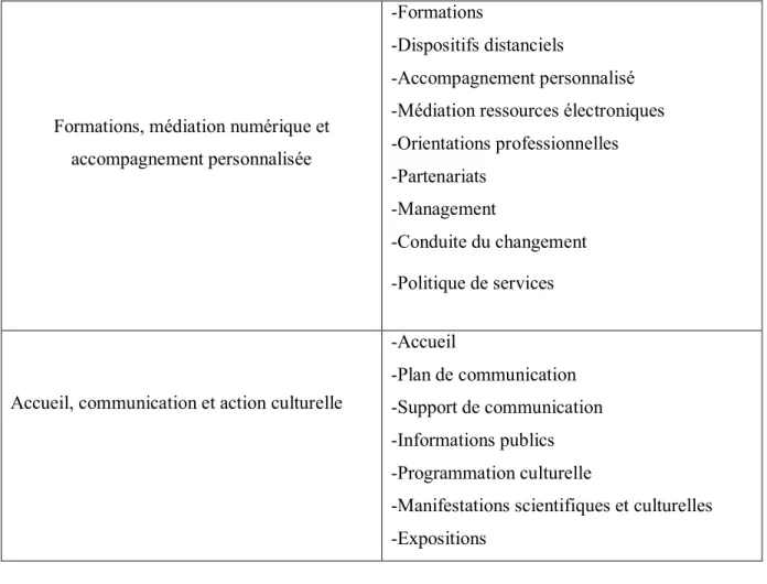 Tableau des axes de veille du dispositif mis en place au CROG 