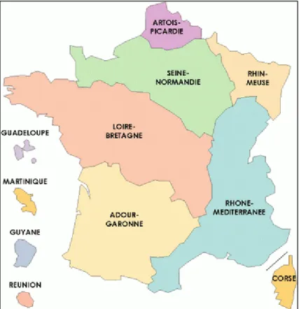 Figure 1 : Carte de localisation des Agences et Offices de l'eau françaises (source : rhin-meuse.eaufrance.fr)