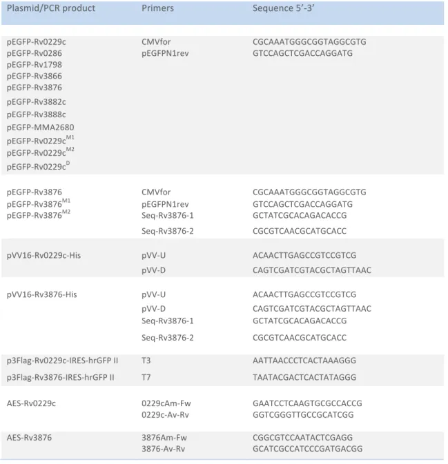 Table 11. Sequencing primers used in this study. 