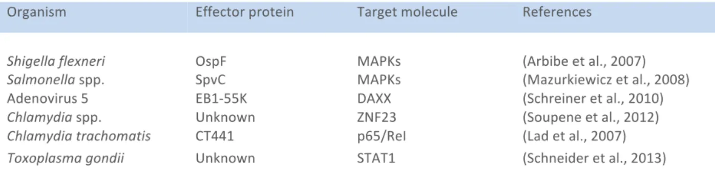 Table 3. Strategies exploited by pathogens to modulate the host signaling pathways. 