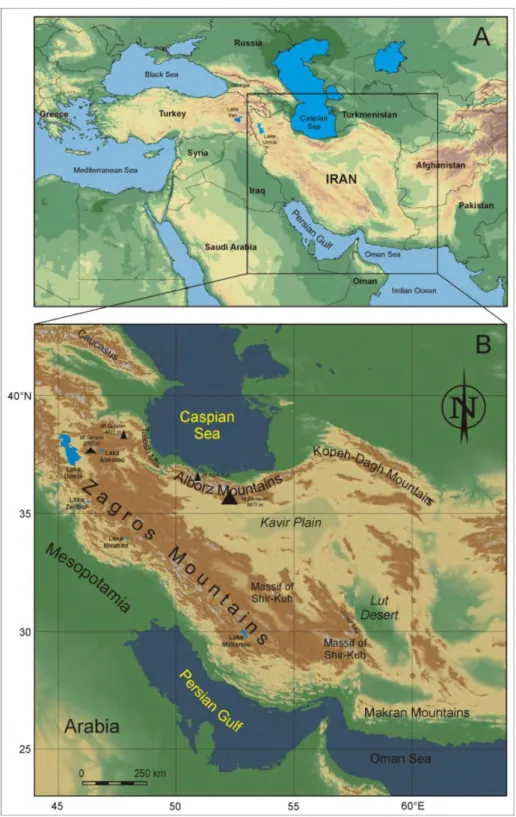 Fig 1.2: Geographical location of Iran in the Middle East with major geomorphological  features