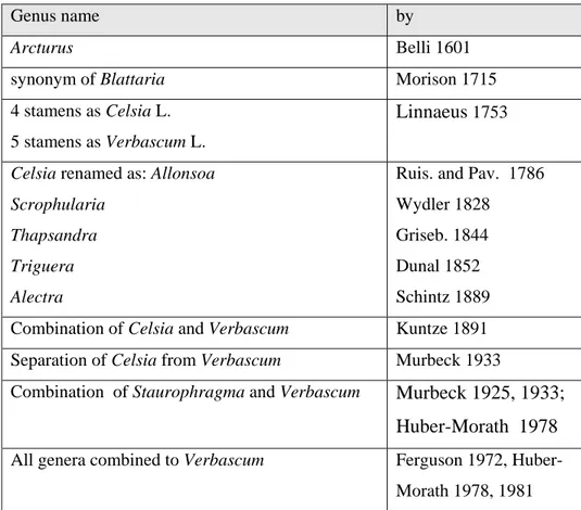 Table 2.1: history of Verbascum names 