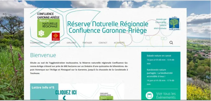Fig. 15 : Page d’accueil du site de la RNR Confluence Garonne-Ariège  (source : rnr-confluence-garonne-ariege.fr) 