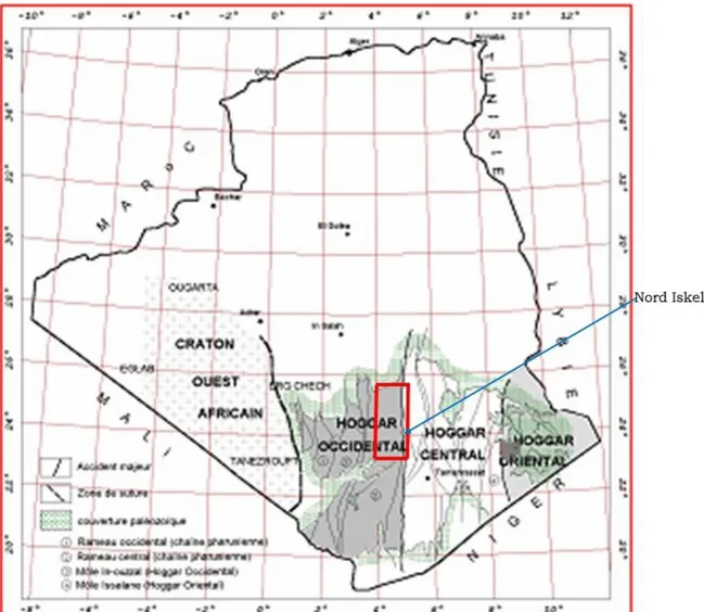 Fig 01 : Carte de l’Algérie montrant la localisation du la région d’étude (N.  Boumas 2001)  