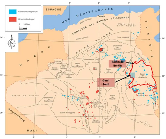 Figure 1 : Localisation de la région d’étude (Gassi Touil).  (Géology of Algéria) 