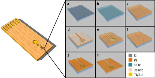 Figure 2.5: Schematic illustration of the main steps for the fabrication of polyimide-based electrodes.