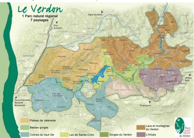 Figure 1 Le territoire du Parc naturel régional du Verdon et ses paysages   Source : PNRV, 2014 