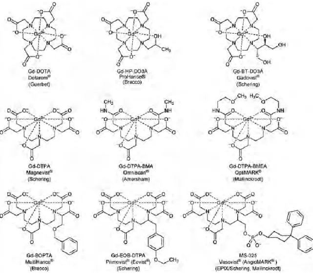 Figure 5. Schematic of commercial Gd-based clinical approved MRI contrast agents [25] 