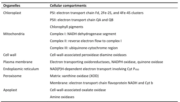 Table 1 Sites of production of reactive oxygen species (ROS) in plants (Sharma et al. 2012)
