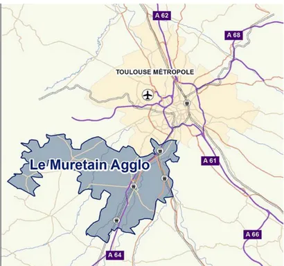 Figure 21: Situation de Muretain agglo par rapport à Toulouse métropole.  Source : agglo-muretain.fr 