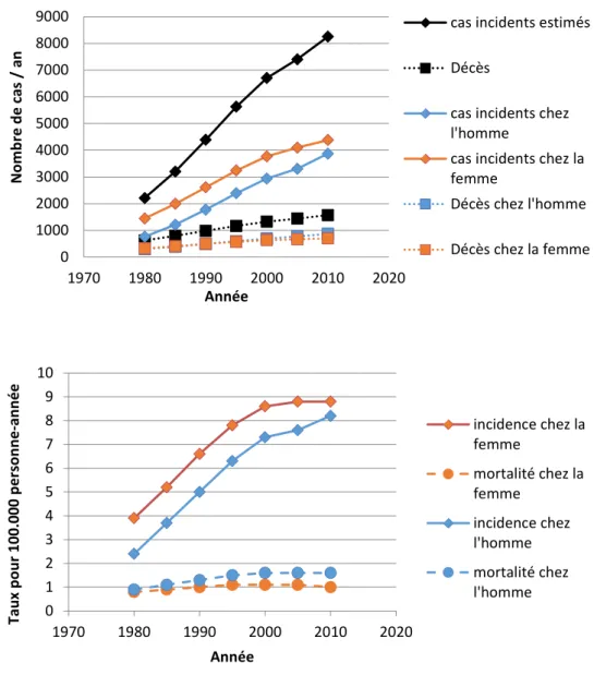 Figure 5 : Epidémiologie du mélanome en France entre 1980 et 2010