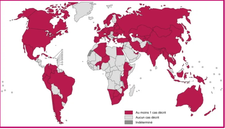 Figure 3 : Pays ayant recensés au moins un cas de tuberculose XDR en 2012.  