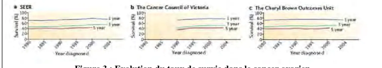 Figure 3 : Evolution du taux de survie dans le cancer ovarien 