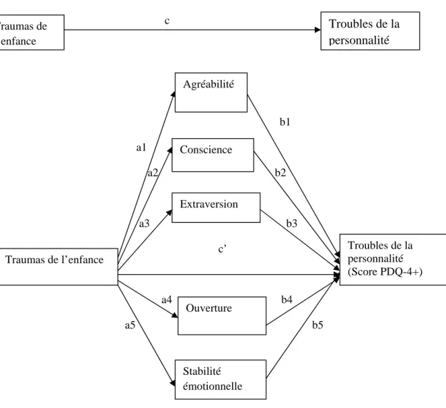 Figure 2 ­ Illustration de la relation entre les traumatismes de l’enfance et les troubles de la personnalité à  travers les dimensions de la personnalité                                                                  c   b1                              
