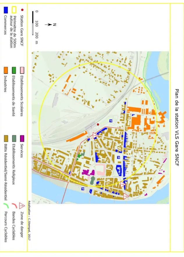 Figure 18 : Plan de la station VLS à la gare Villebourbon. Source : C. Stempel 2017. 