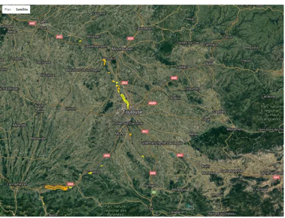 Figure 9: Carte de la réparation des sites gérées par la CATeZH Garonne. 