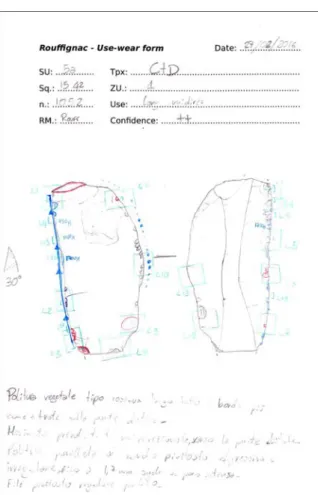 Figure 3.1: Example of the form used for the recording and description of use-wear traces.
