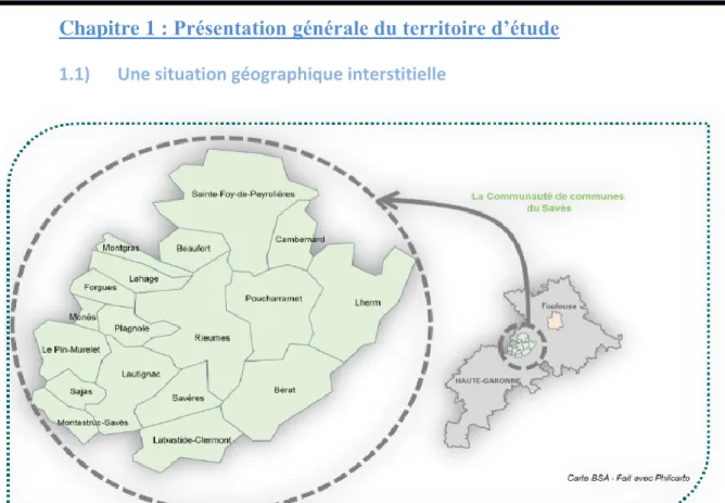 Figure 9 : Carte de la communauté de communes du Savès. Source : rapport diagnostic enfance-jeunesse réalisé par BSA 