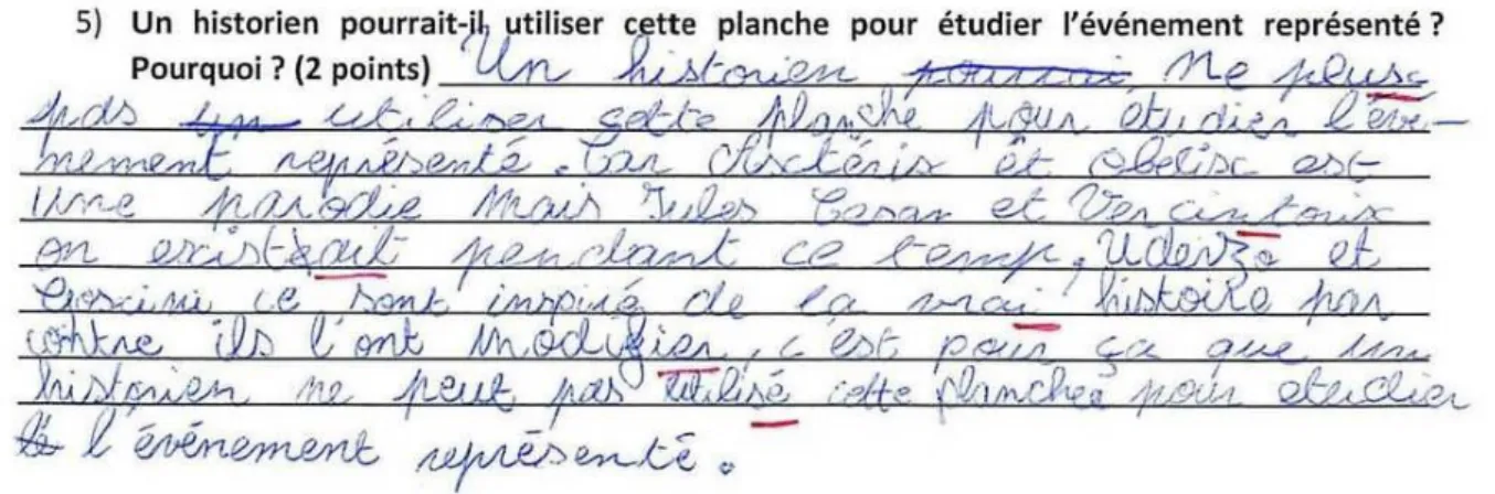 Figure 12 : Extrait de la copie d’un élève en difficulté.