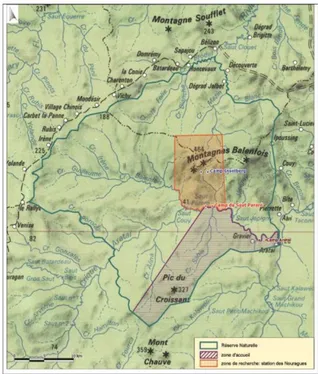 Figure  17  :  Carte  de  la  réserve  avec  ses  différentes zones 95