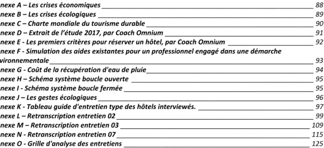 TABLE DES ANNEXES 