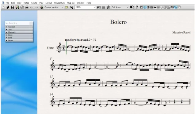 Figure 10 : Edition de la partition du Bolero dans Sibelius 
