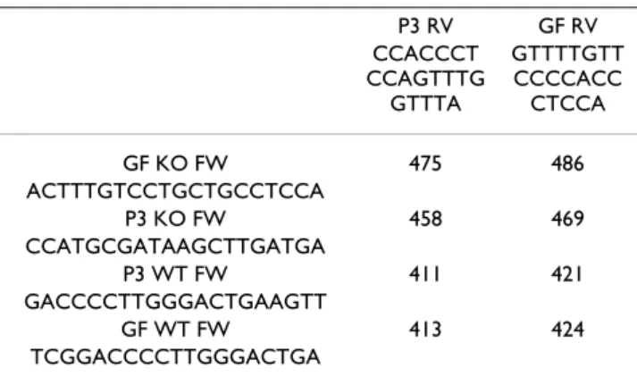 Table 1: Size of DNA fragments obtained by PCR with the novel  oligonucleotides tested in this study.