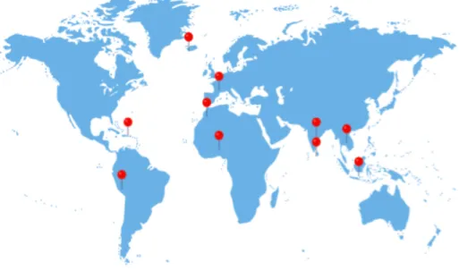Figure	12	:	Localisation	des	10	destinations	prioritaires	 	 	 	 	 	 Source	:	Léa	Maspeyrat	 	