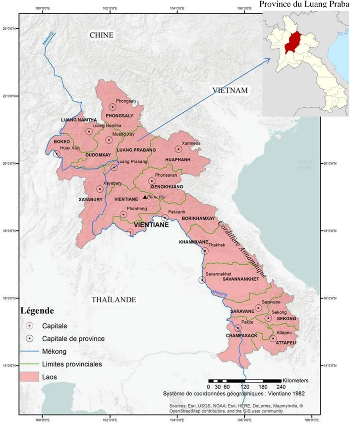 Figure 1 : Carte du Laos, administration provinciale et hydrographie.