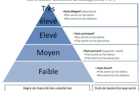 Figure 4- Les 4 différents niveaux de management par Blake et Mouton   (La troisième dimension du management, 1987) 