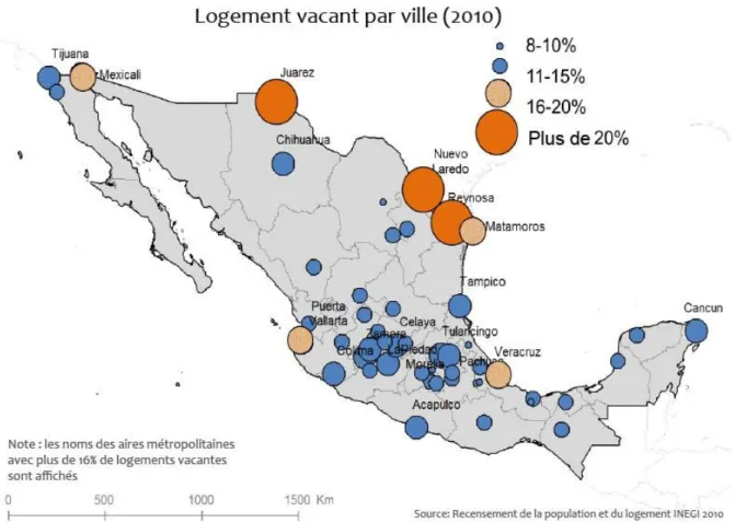 Figure  7  :  Logement  vacant  par  ville  (2010).  Source  :  OECD  (2015).  «  Urban  Policy  Reviews  :  Mexico  2015  -  Transforming Urban Policy and Housing Finance »