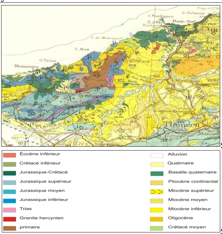 Fig. II.2 Extrait de carte géologique du Nord de l’Algérie occidentale au 1/500.000, in BOUCIF,  2006