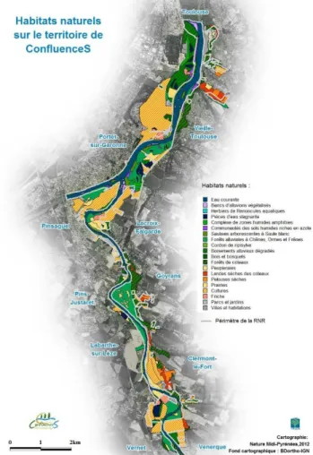 Figure 1: Carte des habitats naturels sur le territoire de ConfluenceS -  Source: Nature Midi-Pyrénées