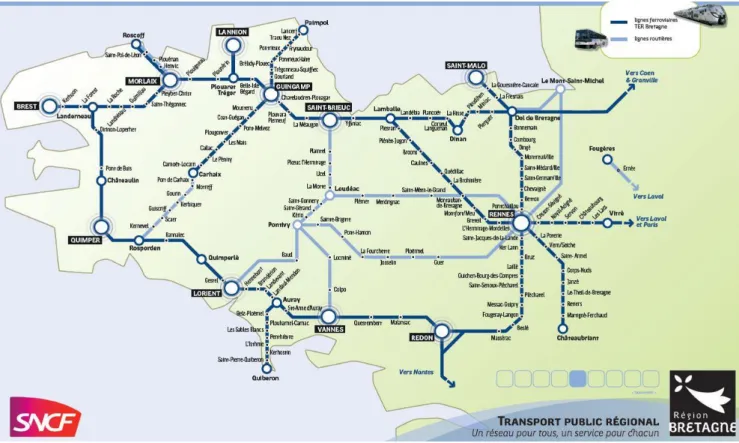 Figure 10 : Plan du réseau des transports express régionaux bretons  Source : site TER Bretagne 