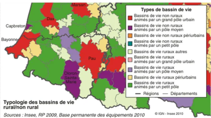 Figure 7 : Zonage en bassin de vie, Pyrénées Atlantiques 