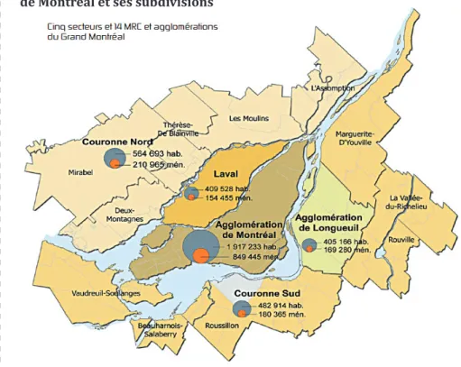 Figure 9 : La carte de la Communauté Métropolitaine de Montréal et ses subdivisions