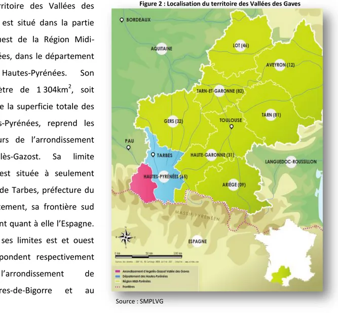 Figure 2 : Localisation du territoire des Vallées des Gaves