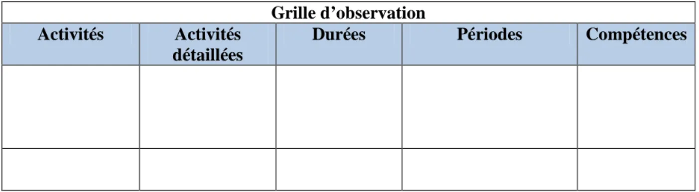 Figure 1 : Présentation de la grille d’observation 