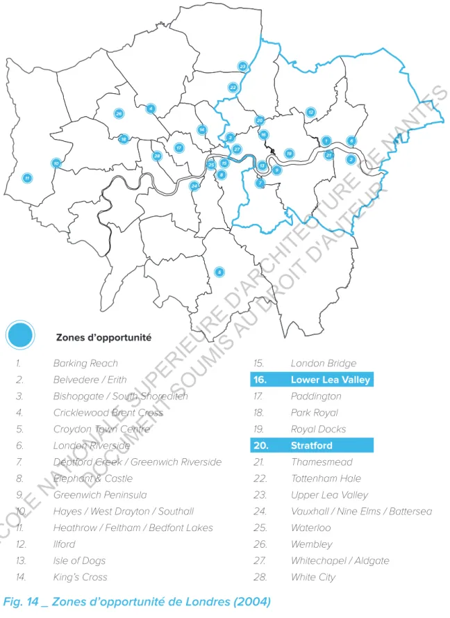 Fig. 14 _ Zones d’opportunité de Londres (2004)1.  Barking Reach