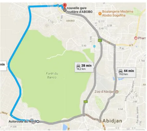 Figure 5 : itinéraire Abobo-Yopougon (source : Google Map)  