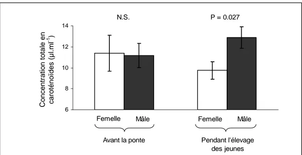 Figure 1 : Concentration plasmatique totale en caroténoïdes chez les mâles et les femelles 