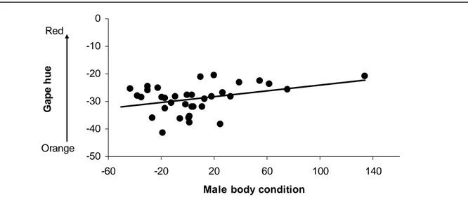 Figure 3: Hue of the gape according to body condition in males during the pre laying period