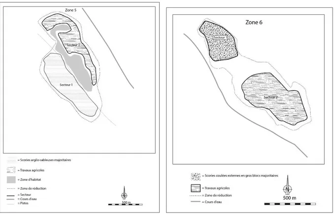 Figure 15 et 16: Répartition des vestiges métallurgiques dans les zones 5 et 6 