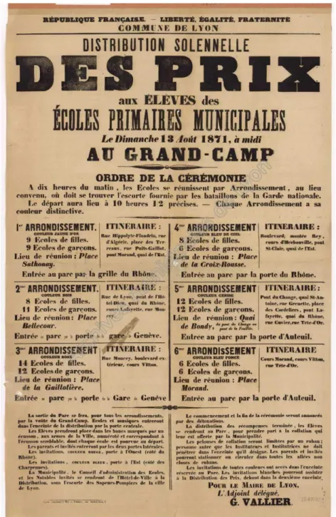 Figure 3: Affiche publicitaire. Distribution des prix du 13 Août 1871. Lyon 