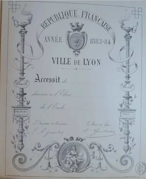 Figure 6: Accessit année 1883-1884. Lyon. 