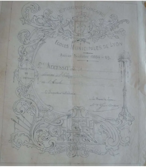 Figure 7: Calque d'accessit année 1884-1885. Lyon. 