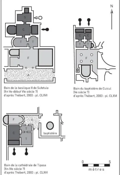 Figure 24: Plans des bains d’ensembles cathédraux d’Afrique du Nord. Source FOURNIER  206