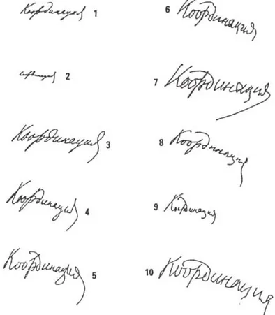 Figure 5 : Mot « coordination » écrit en russe par Bernstein en tenant le stylo avec 